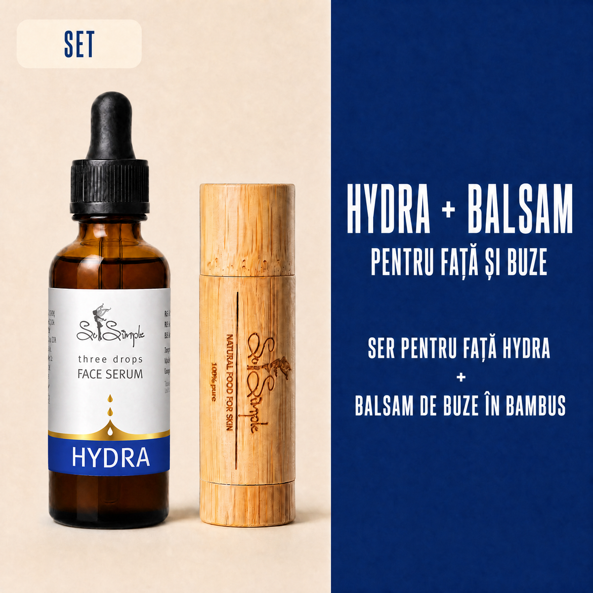 Set HYDRA + balsam natural pentru buze