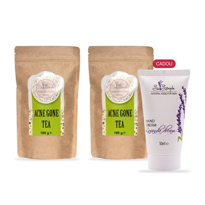 PACHET PROMO Acnee – 2 × ceai din plante pentru acnee + cadou cremă de mâini Lavanda Dream