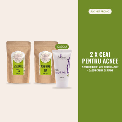 PACHET PROMO Acnee – 2 × ceai din plante pentru acnee + cadou cremă de mâini Lavanda Dream