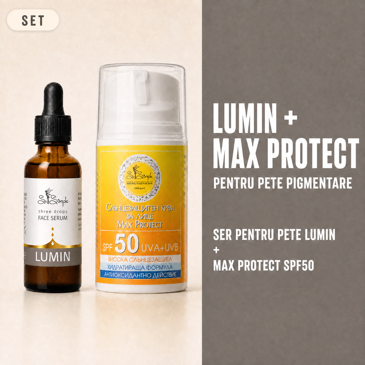 Set pentru pete pigmentare: ser LUMIN + MAX Protect SPF50