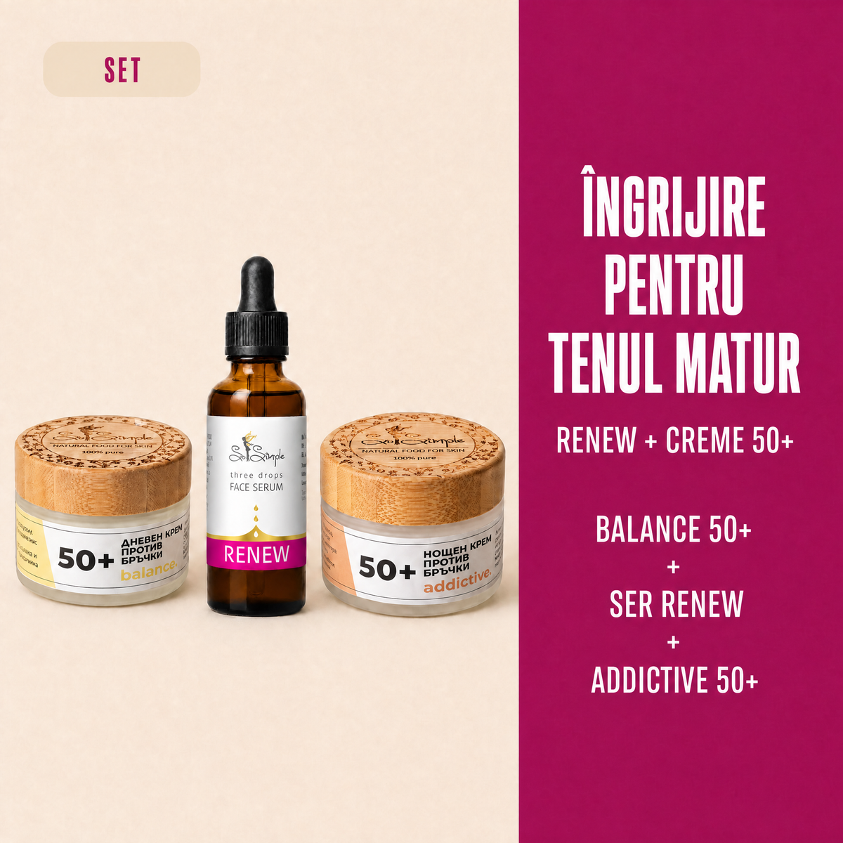 Set Îngrijire pentru tenul matur: ser RENEW + creme 50+