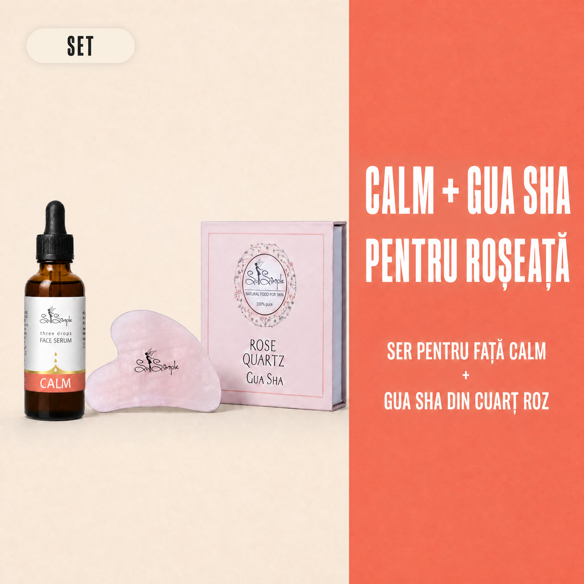 Set CALM + Gua Sha din cuarț roz