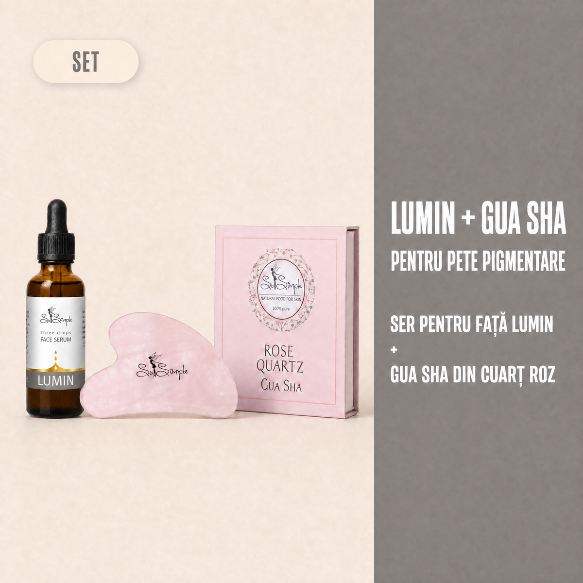 Set LUMIN + Gua Sha din cuarț roz