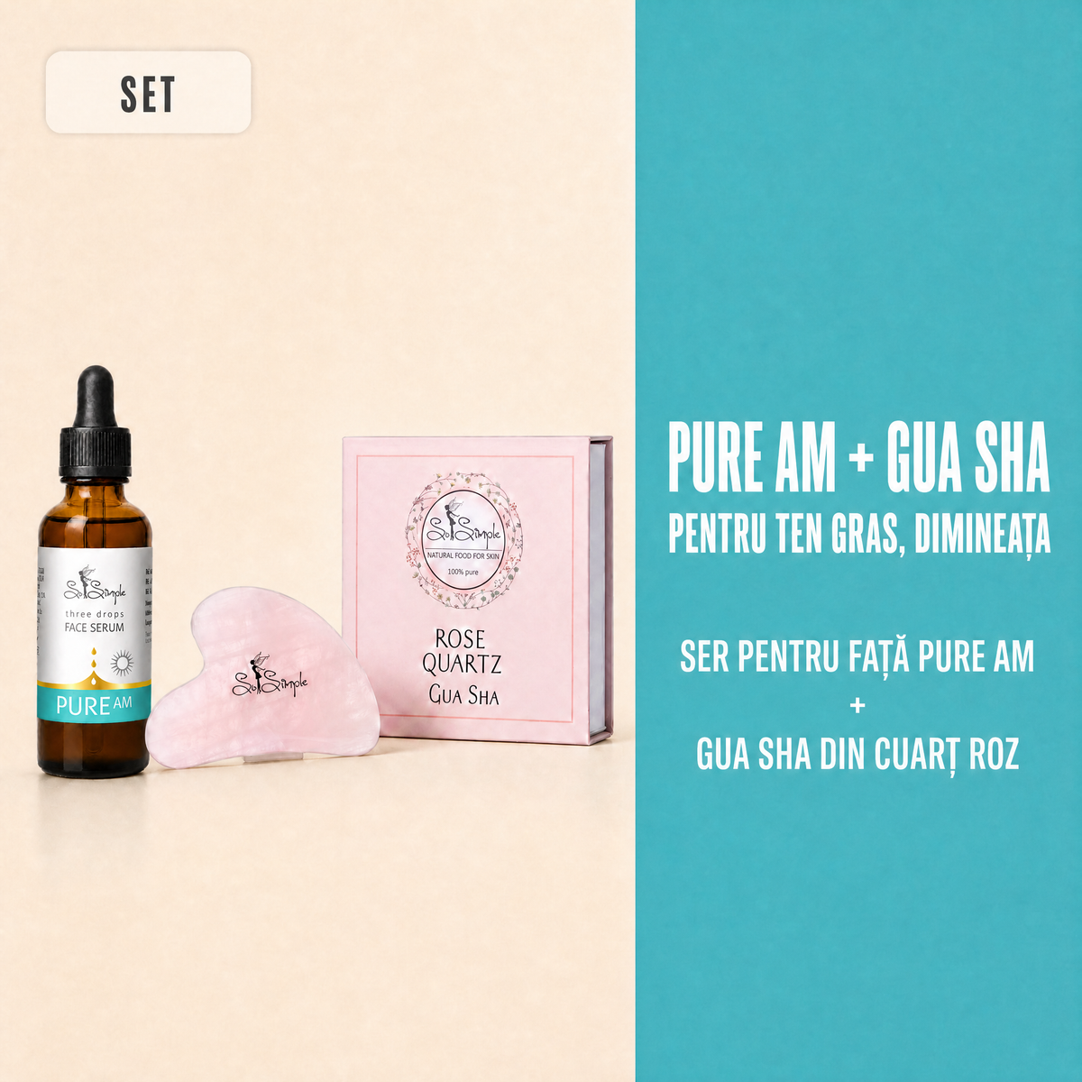 Set PURE AM + Gua Sha din cuarț roz